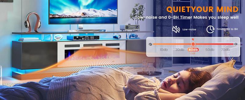 【2 Packages Shipping】oneinmil 70" Fireplace TV Stand Modern Entertainment Center for TVs Up to 80" with Storage Cabinets & RGB Light Strips Black TV Stand and Electric Fireplace