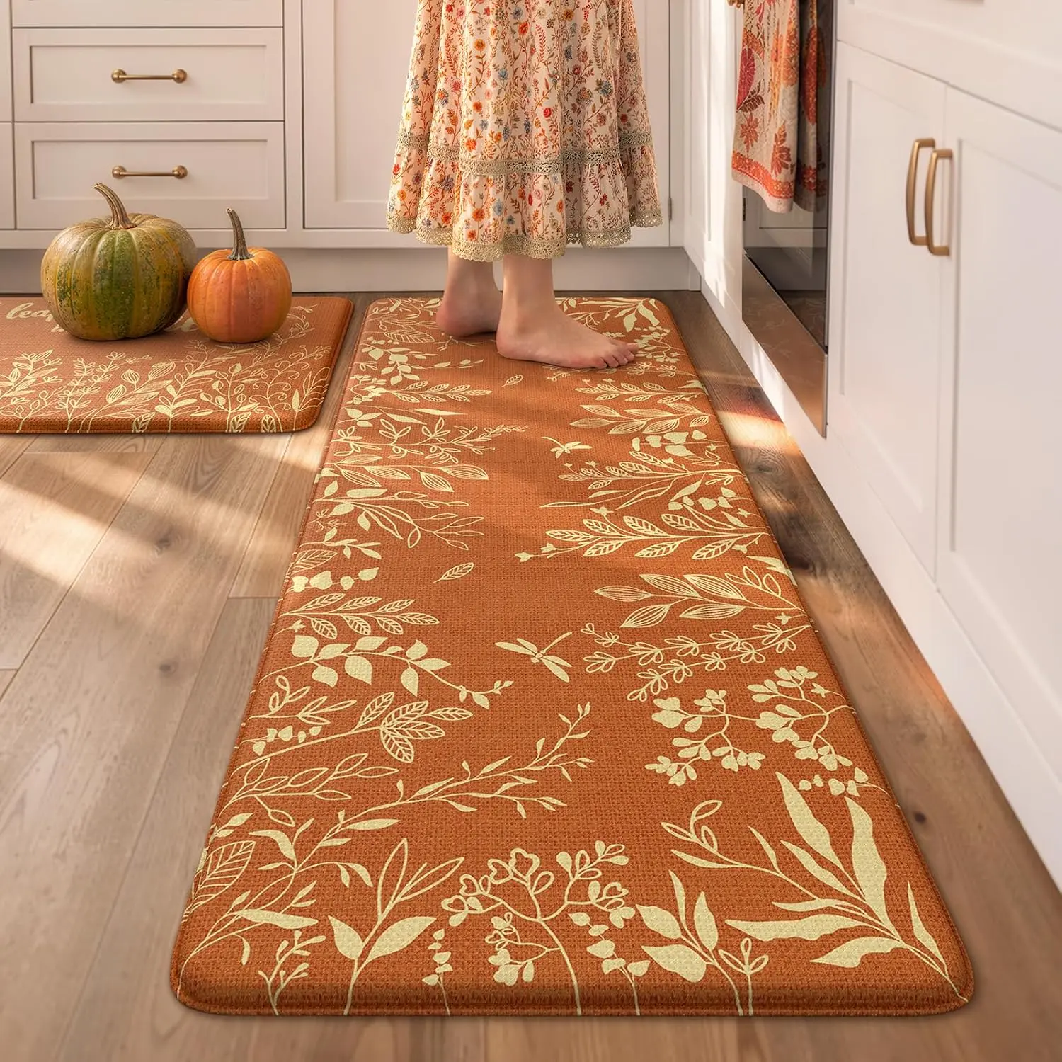Leaping Into Fall Kitchen Rug Set, 48x24 + 71x24 Inch, 0.4-Inch PVC Anti-Fatigue Comfort Mats, Two-Piece Floor Runners for Sink, Stove, Meal Prep, Laundry Room, Kitchen Essentials & Seasonal Home Styling
