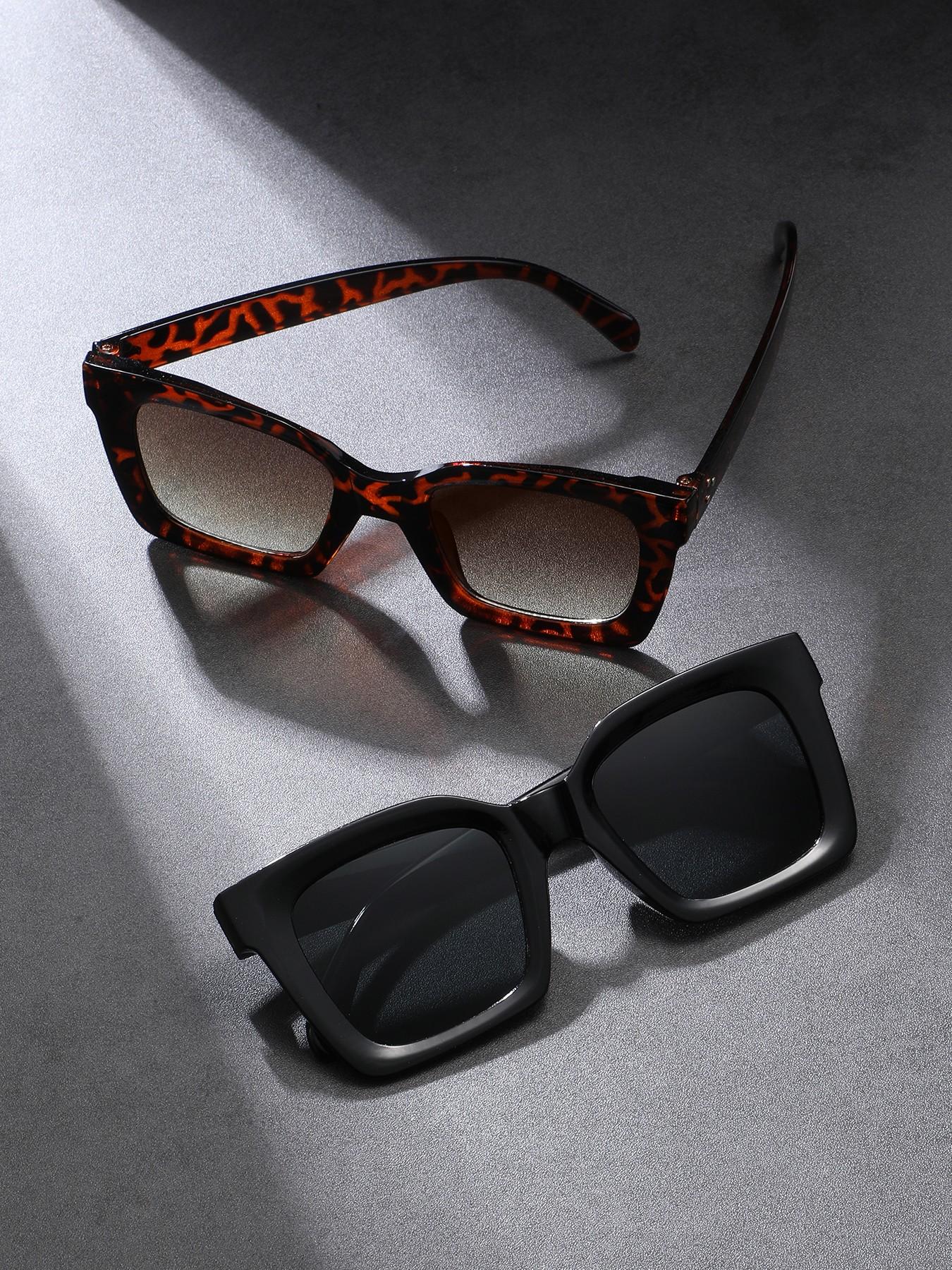 2 Pcs Square Men's Sunglasses, Pilot Large Frame Glasses, Fashionable Comfortable Eyewear for Women, Outdoor Activities, Parties, Travel, Driving, Fishing