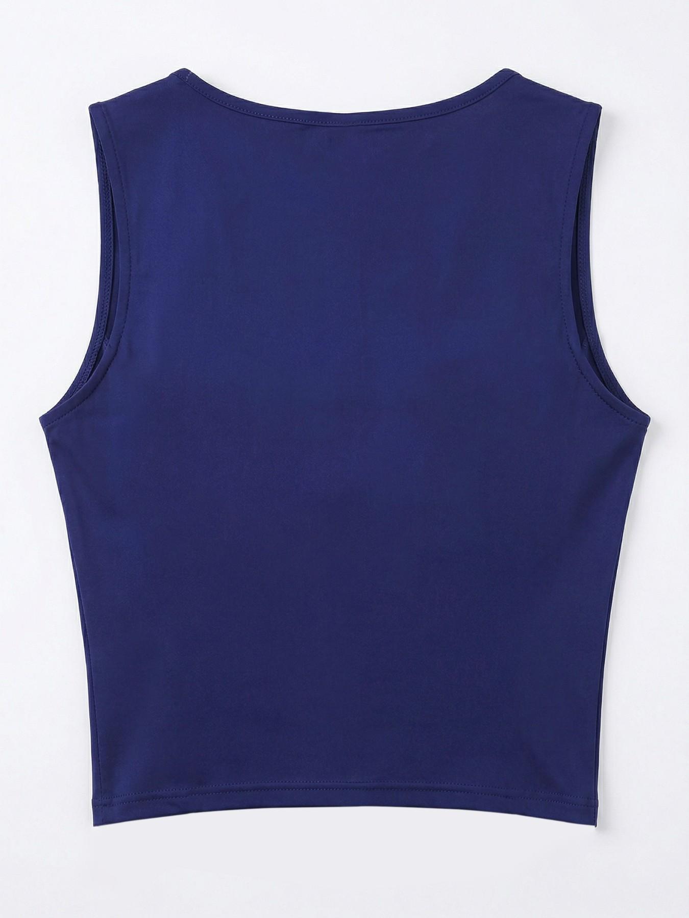 Women's Sapphire Blue Square Neck Camisole Top - Ruched Slim Fit Wide Strap Y2K Stylish Commuting Short Top