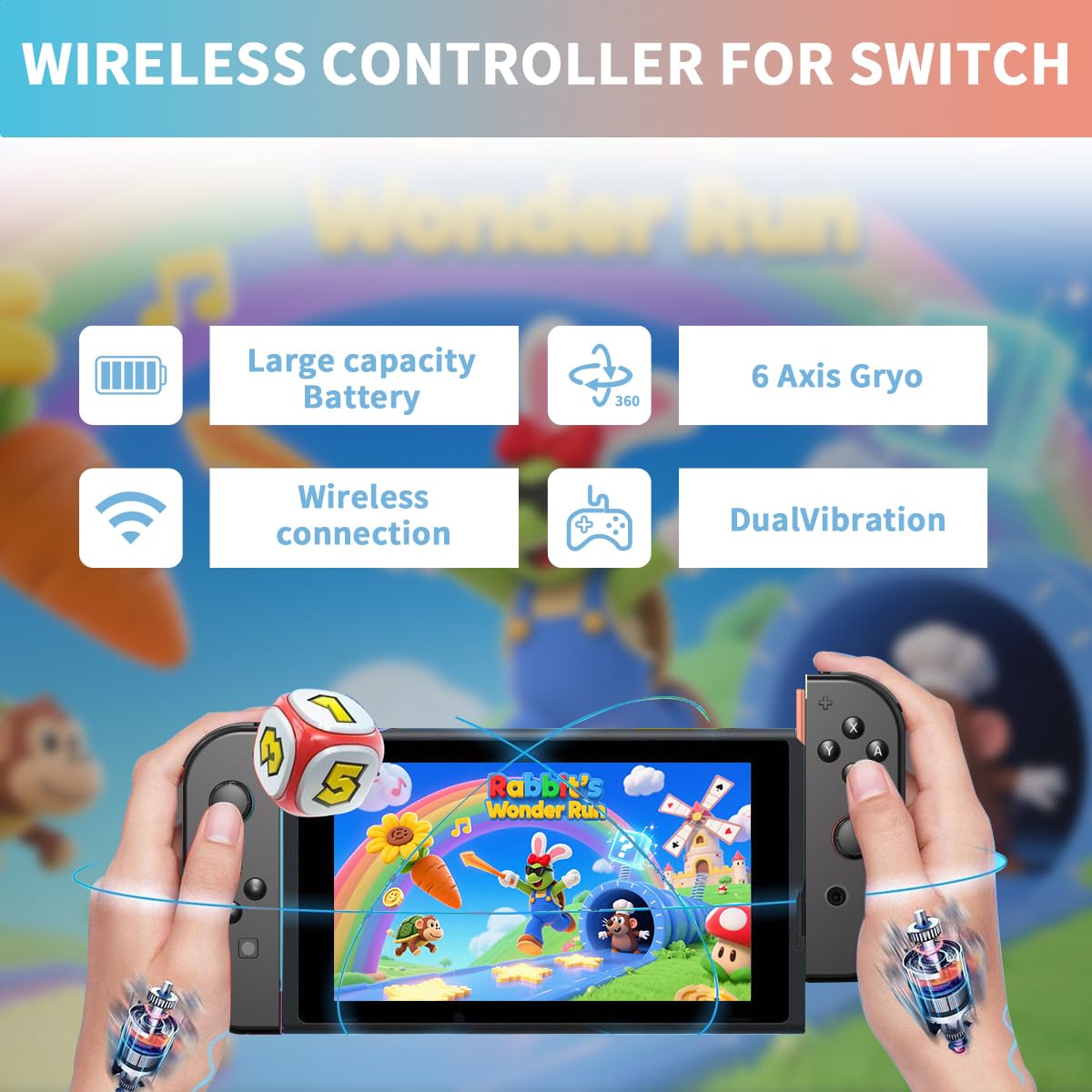 Switch Game Controller Handle, Wireless L/r Controllers for Switch/lite/oled, Dual Vibration Cool Replacement, Wake-Up Switch Accessory, Handheld Controller