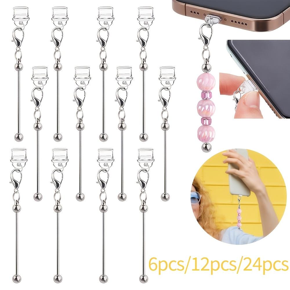 24pcs/12pcs/6pcs DIY Beadable Anti Dust Plug Cell Phone Charm for Type-C Charging Port