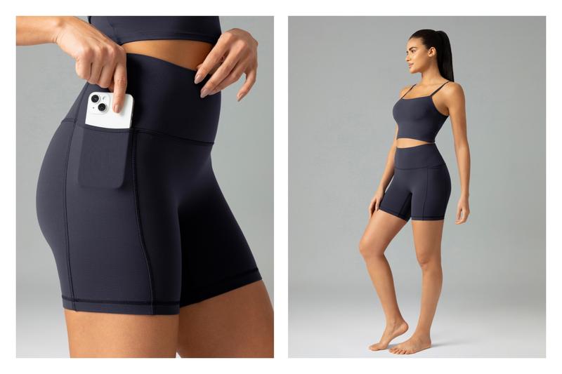 Colorfulkoala Women's No Front Seam Dreamlux Yoga Shorts 6" with Side Pockets Workout Shorts High-Waisted Shorts Bike Shorts