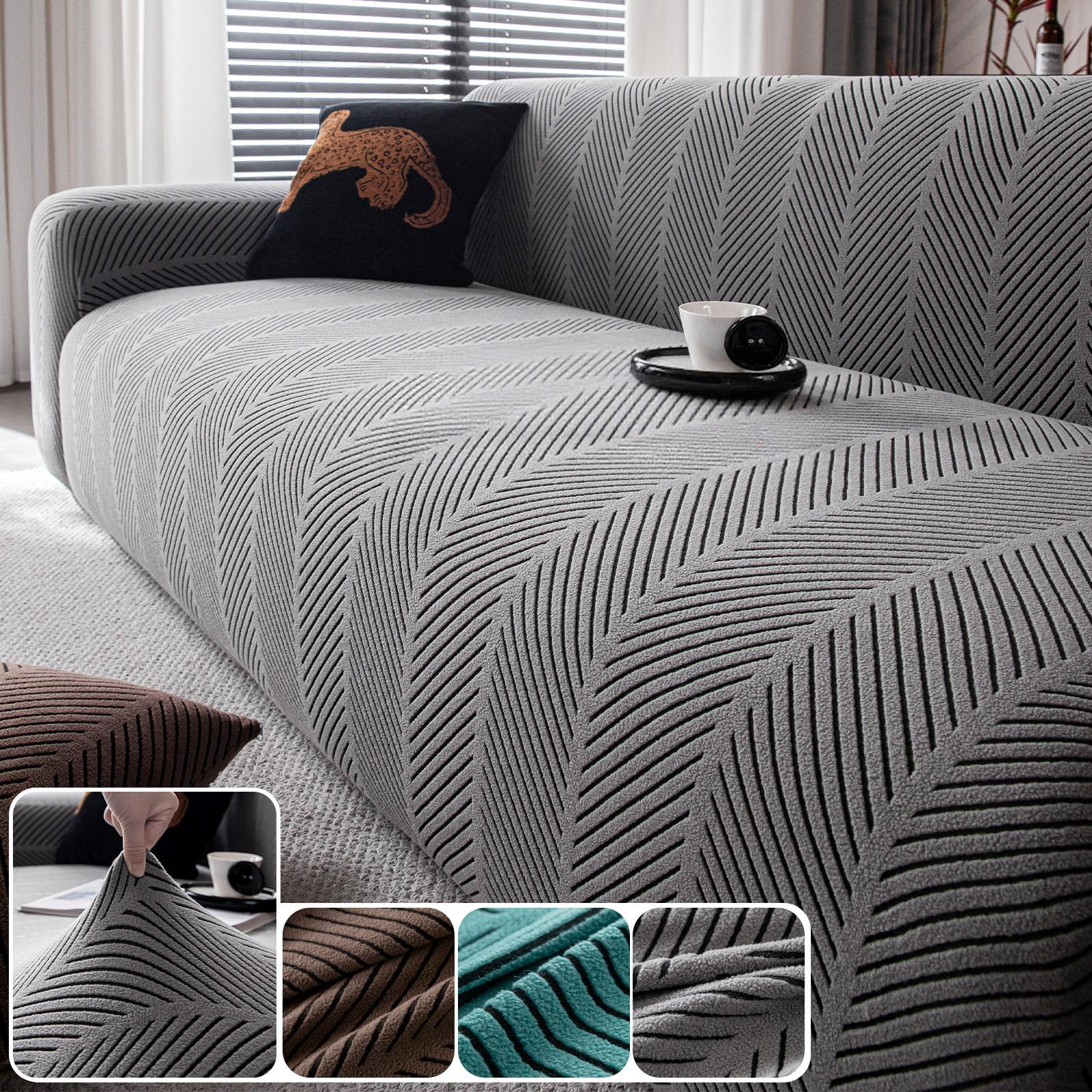 Fishbone Pattern Sofa Cover, 1pc New All-Season Elastic Full Wrap Sofa Protector, Anti-Slip Cat Scratch Resistant Three-Seater Couch Pad, Elastic Sofa Slipcover, Stretch Sofa Cover