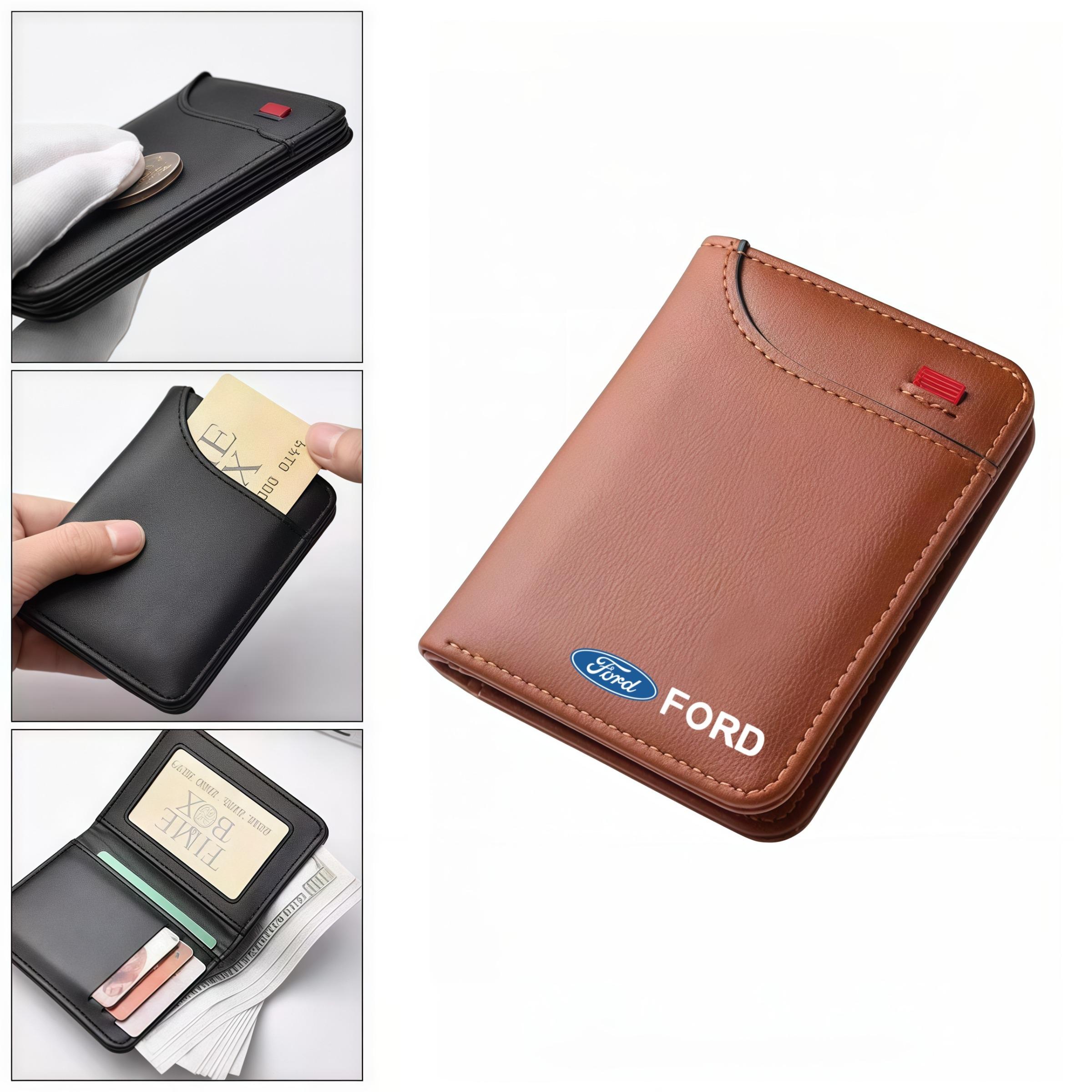 Fashion Minimalist Car Badge Wallet, Leather Mini Credit Card Case, Portable Small Wallet for Ford Models, Car Accessories