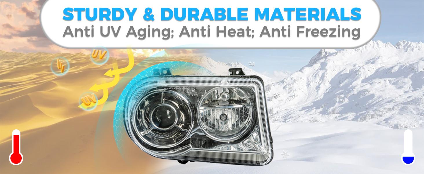 Projector Headlight Assembly Compatible with 2005-2010 Chrysler 300C Halogen Headlamp w/Bulbs Replacement Chrome Housing#CH2502167, CH2503167