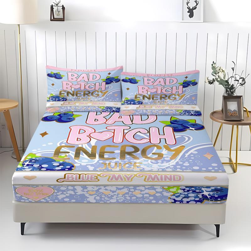 Bad B♥TCH ENERGY Theme Bed Sheet, Fruit/Dessert Pattern Bedding Set, Soft, Comfortable and Easy to Care for Bedding, Made of Allergy Resistant Material All Year Round, Including 1 Bed Sheet and 2 Pillowcases