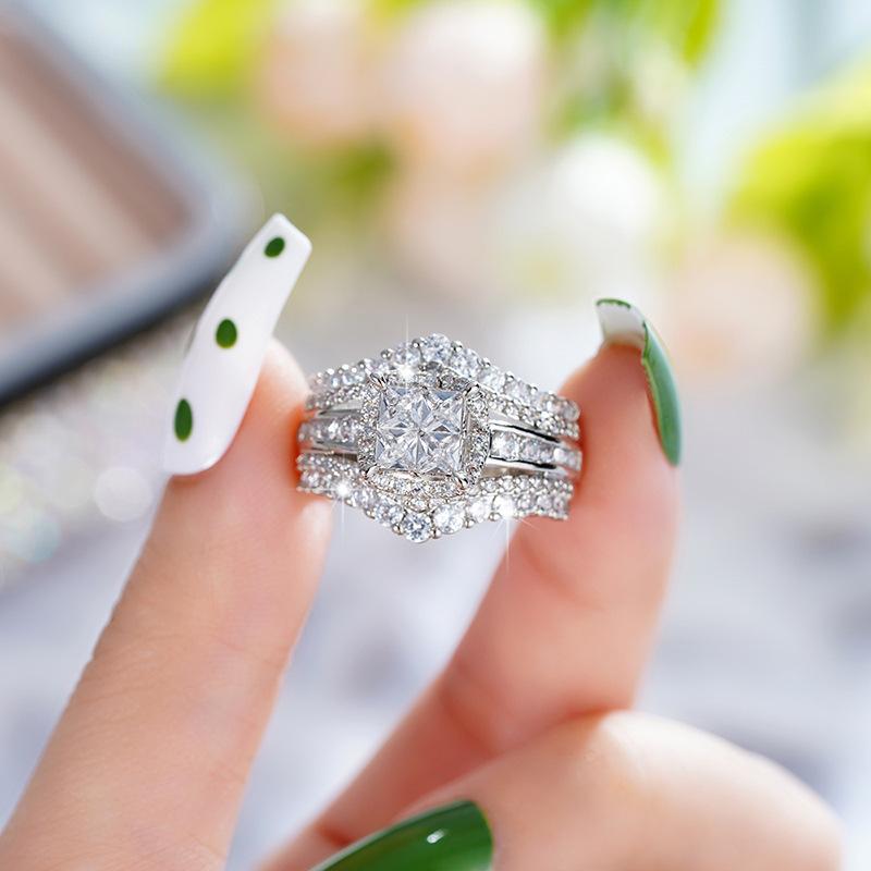 Luxury Princess Cut CZ Halo Ring | 2-in-1 Stackable Simulated Diamond Engagement Ring