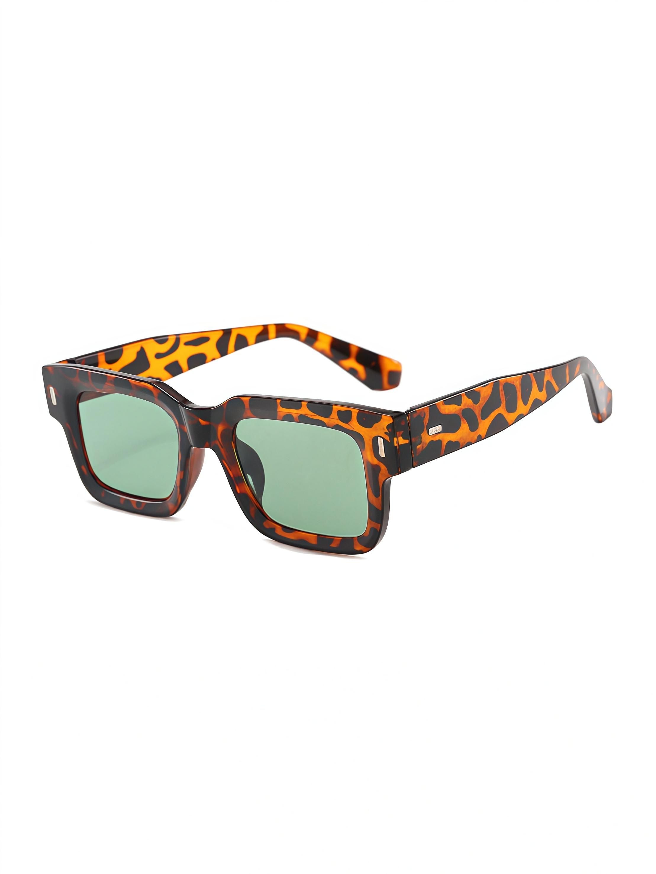 Leopard Frame Green Lens Sunglasses, European and American Square Retro Shades, Trendy Streetwear Eyewear, Stylish Face-Flattering Accessory for Shopping, Dating, Beach, Travel, Vacation, Daily Photo Styling and Birthday Gifts