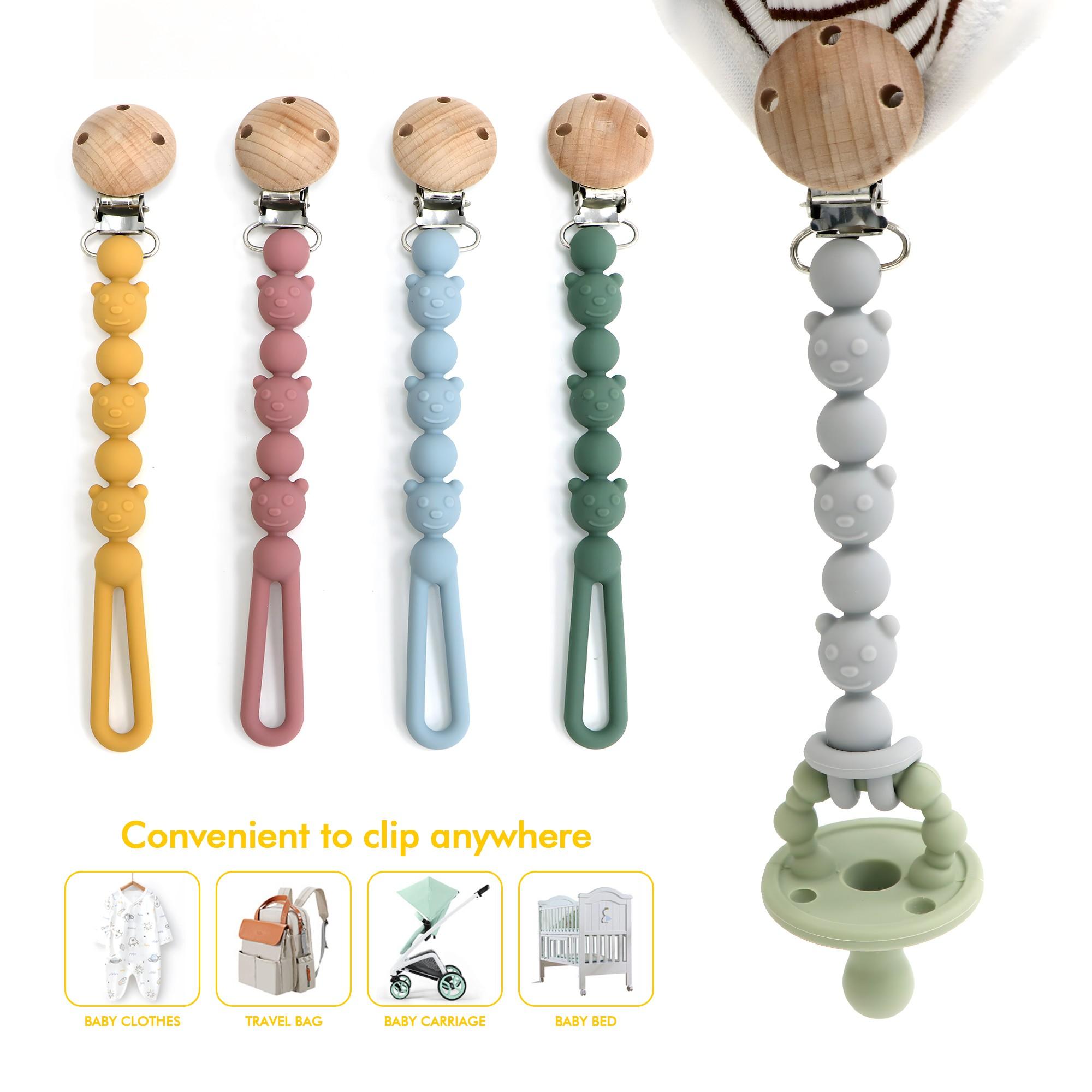 Unique Bear-Shaped Pacifier Chain, Anti-Drop Toy Holder, Flexible Pacifier Clip, Teething Toys Drop-Proof Chain