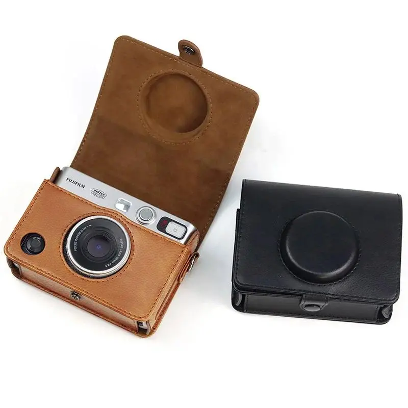Compact Retro Leather Hard Protective Case for Fujifilm Instax Mini EVO Instant Camera, Storage Bag with Shoulder Strap Accessory