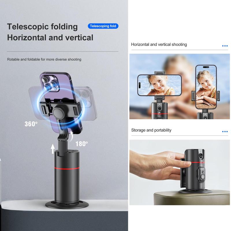 Auto Face Tracking Tripod for Phone,No App Required, 360° Rotation Stand Holder for Video Recording for Influencer Content Creator Vlogging Kit AI Phone Gimbal Stabilizer
