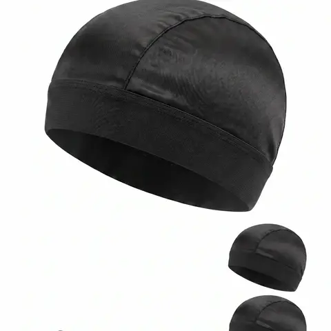 Men's Solid Color Wave Cap, Simple Breathable Elastic Head Wrap for Men, Satin Fashionable Head Wrap for Running, Fitness, Suitable for Men's Daily Use, Fitted Hats