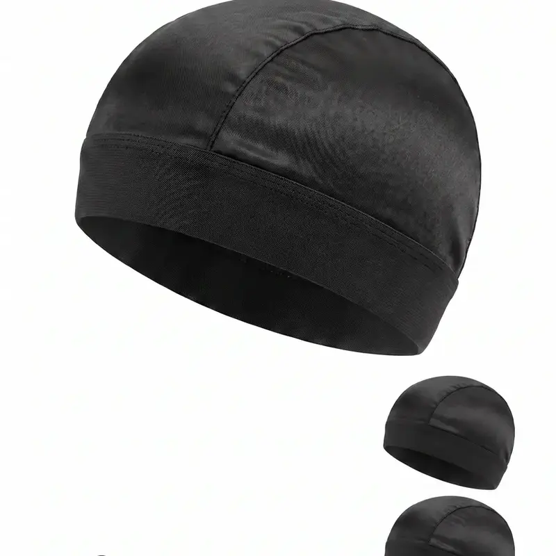 Men's Solid Color Wave Cap, Simple Breathable Elastic Head Wrap for Men, Satin Fashionable Head Wrap for Running, Fitness, Suitable for Men's Daily Use, Fitted Hats