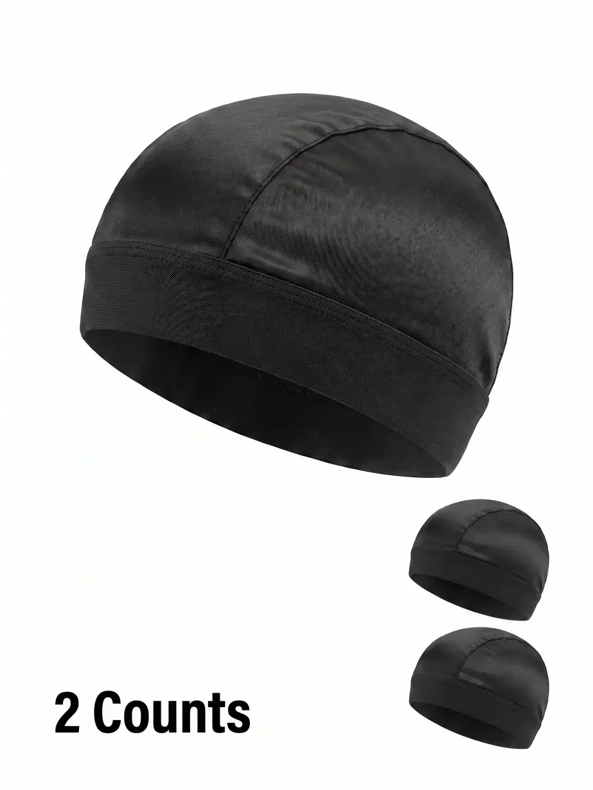 Men's Solid Color Wave Cap, Simple Breathable Elastic Head Wrap for Men, Satin Fashionable Head Wrap for Running, Fitness, Suitable for Men's Daily Use, Fitted Hats
