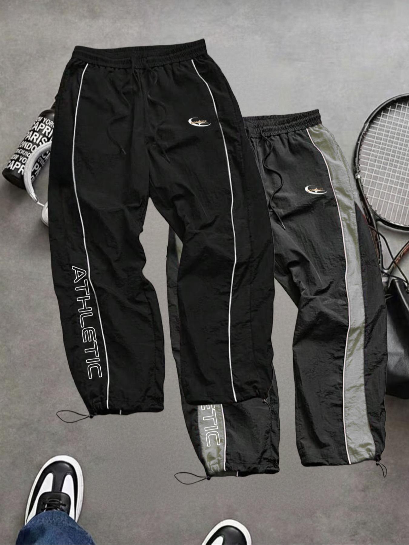 Men's Fashion Casual Sports Pants, Unique Print, Taslon Fabric, Lightweight Breathable, Side Stripes, Drawstring Waist, Adjustable Elastic Cuffs, Athletic Running Pants