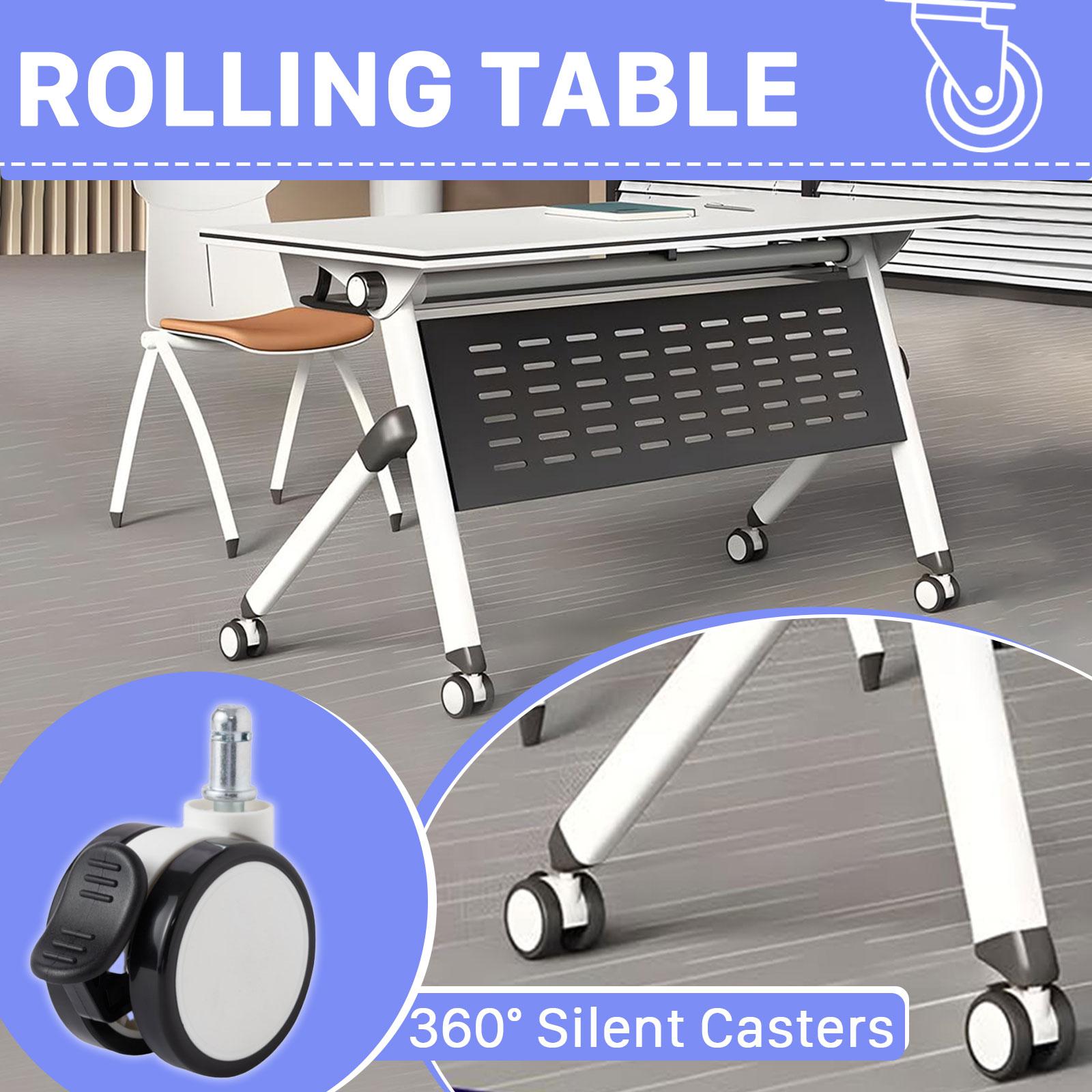 Foldable Rolling (360° Silent Casters), 1 - inch Thickened, Waterproof & Scratch - resistant, Modular Conference Training Table for Multi - scenarios like Conference Room/Classroom