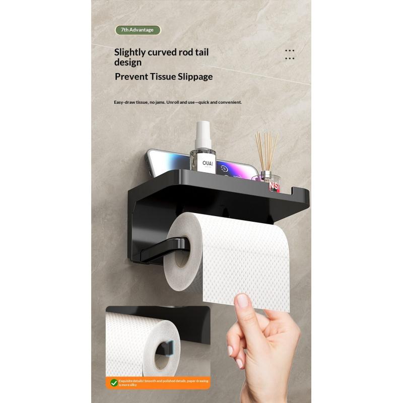 Bathroom toilet paper holder, roll tissue rack, storage shelf, draw-out tissue tube organizer for home restroom (Model: DM622)
