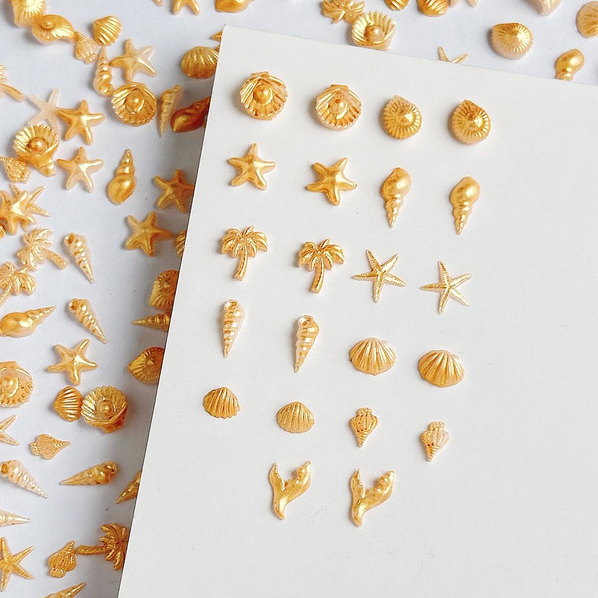 Hot Selling Summer Shells Starfish Coconut Trees Resin Nail Charms 3D Cute Creative Multi-style Conch Ocean Series Nail Art Decorations DIY Press On Nails Accessories