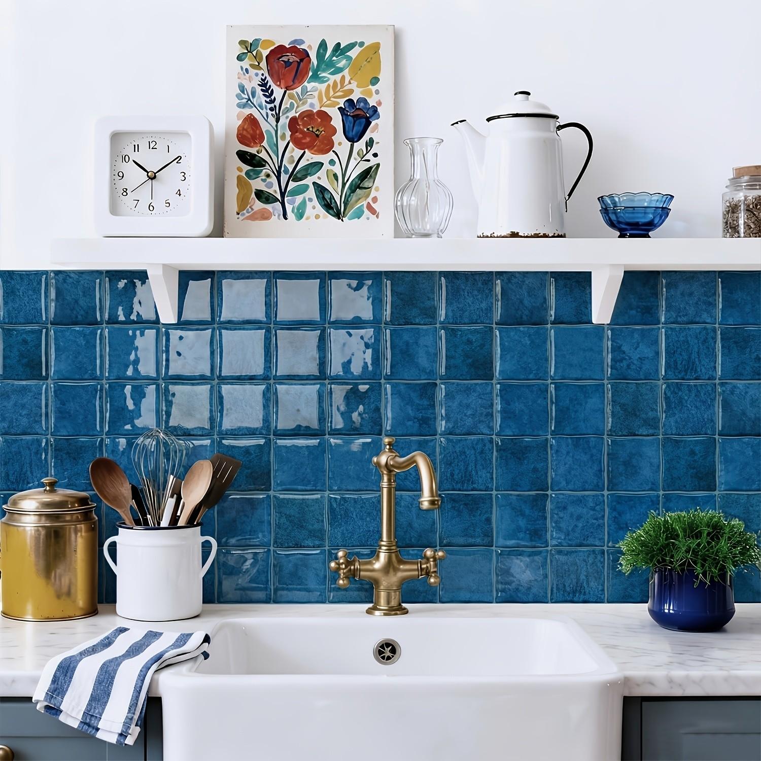 8pcs 3D Self-Adhesive Wall Tiles Stickers, 15.25x15.25cm, Multi-Color Grid Patterns, Removable Wall Decals for Kitchen, Bedroom, Living Room