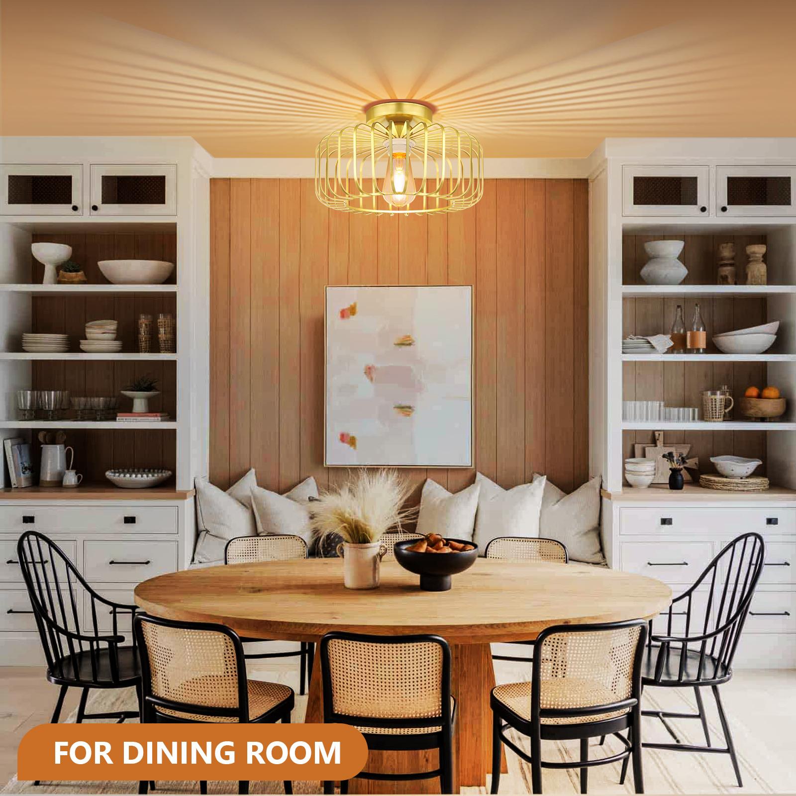 Serbasic Semi-Flush Mount Ceiling Light Fixtures Modern Gold Ceiling Light E27 Base Round Lampshade Chandelier for Hallway Bedroom Foyer Living Room Dining Room Kitchen