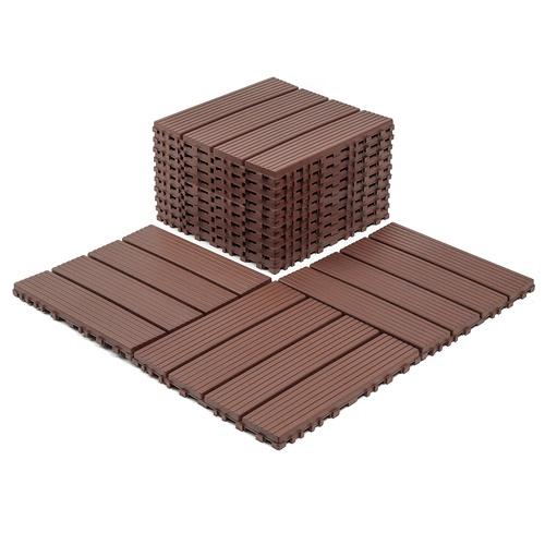 Plastic interlocking decking tiles, 44 packs of terrace decking tiles, 12"x 12"waterproof for all-weather use, backyard pool decking tiles, Brown