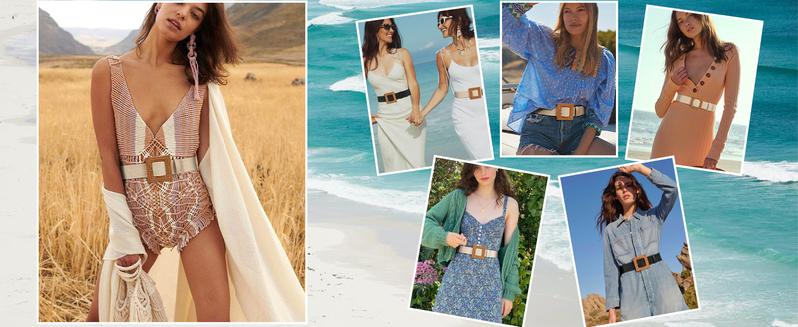 JASGOOD Straw Woven Elastic Stretch Belts Women, Wide Boho Braided Dress Belts with Wooden Style Buckle dealsforyoudays