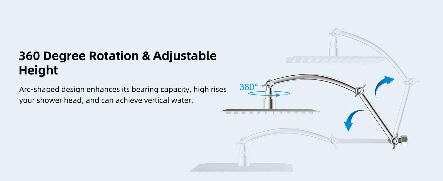 Hibbent All Metal 16'' Shower Head Extension Arm Solid Brass Flexible Height & Angle Adjustable Shower Arm Extender with Lock Joint, Universal Connection Stainless Steel Pipe Height Extending, Chrome（This product does not include a shower nozzle）