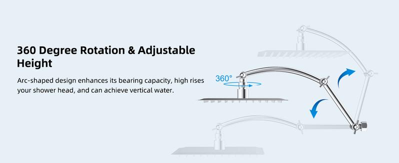 Hibbent All Metal 16'' Shower Head Extension Arm Solid Brass Flexible Height & Angle Adjustable Shower Arm Extender with Lock Joint, Universal Connection Stainless Steel Pipe Height Extending, Chrome（This product does not include a shower nozzle）