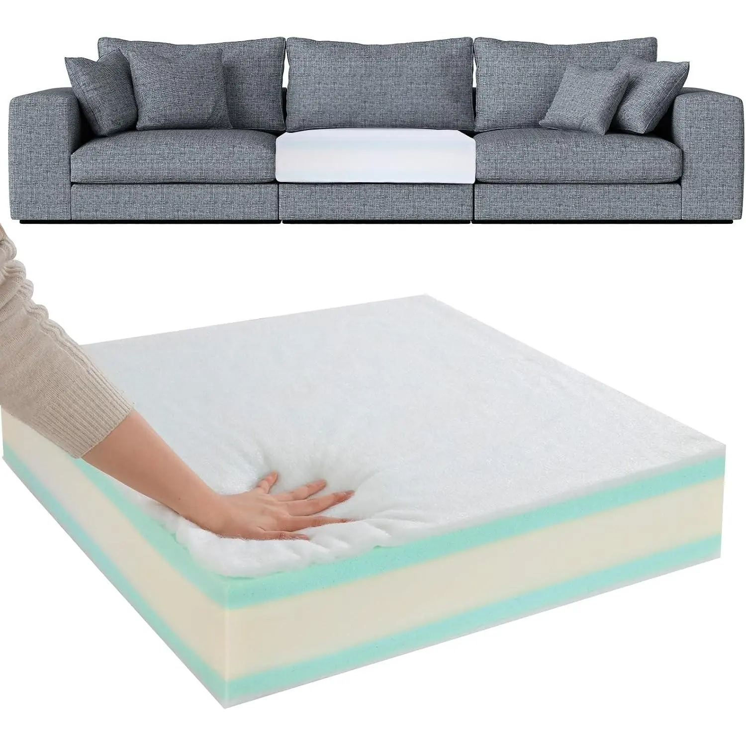 Memory Foam Couch Cushion Replacement, High Density Upholstery Foam Wrapped with Memory Foam & Polyester Batting, Sofa Cushions Inserts with Dacron Fiber Layer,with Removable Cover,6"x24"x27"