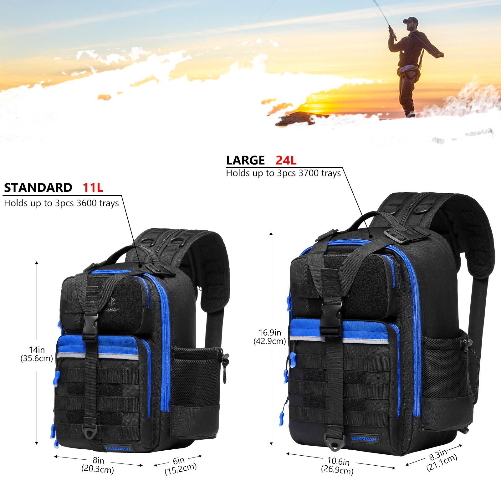 BASSDASH Convertible Fishing Backpack Sling Bag with Rod Holder, Adjustable Tactical Water-resistant Tackle Storage Pack