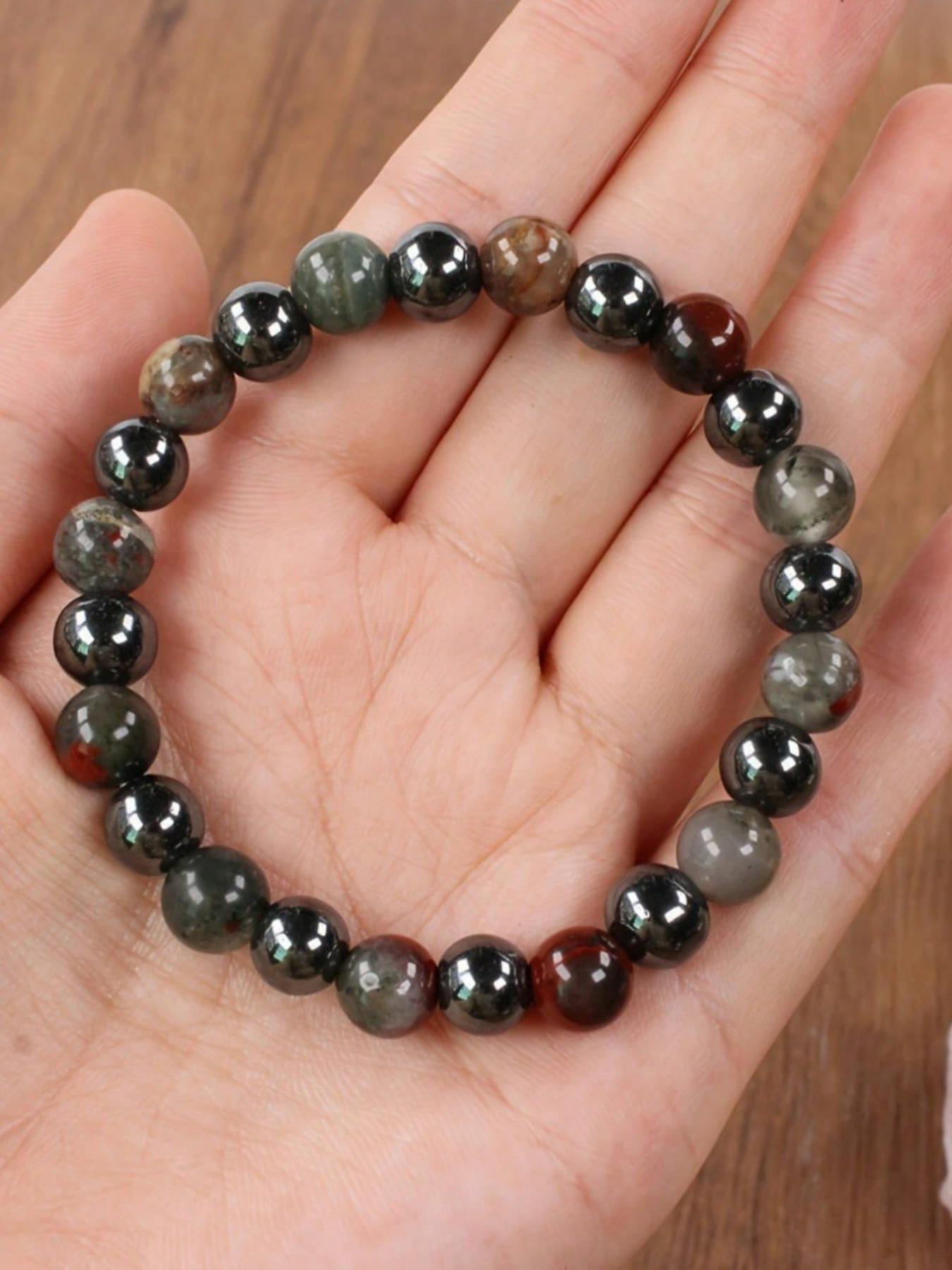 Anxiety Relief Bracelet Stress Reduction Fatigue Natural African Bloodstone Turquoise Beaded Bracelet for Men and Women Daily Wear High Quality Bracelet