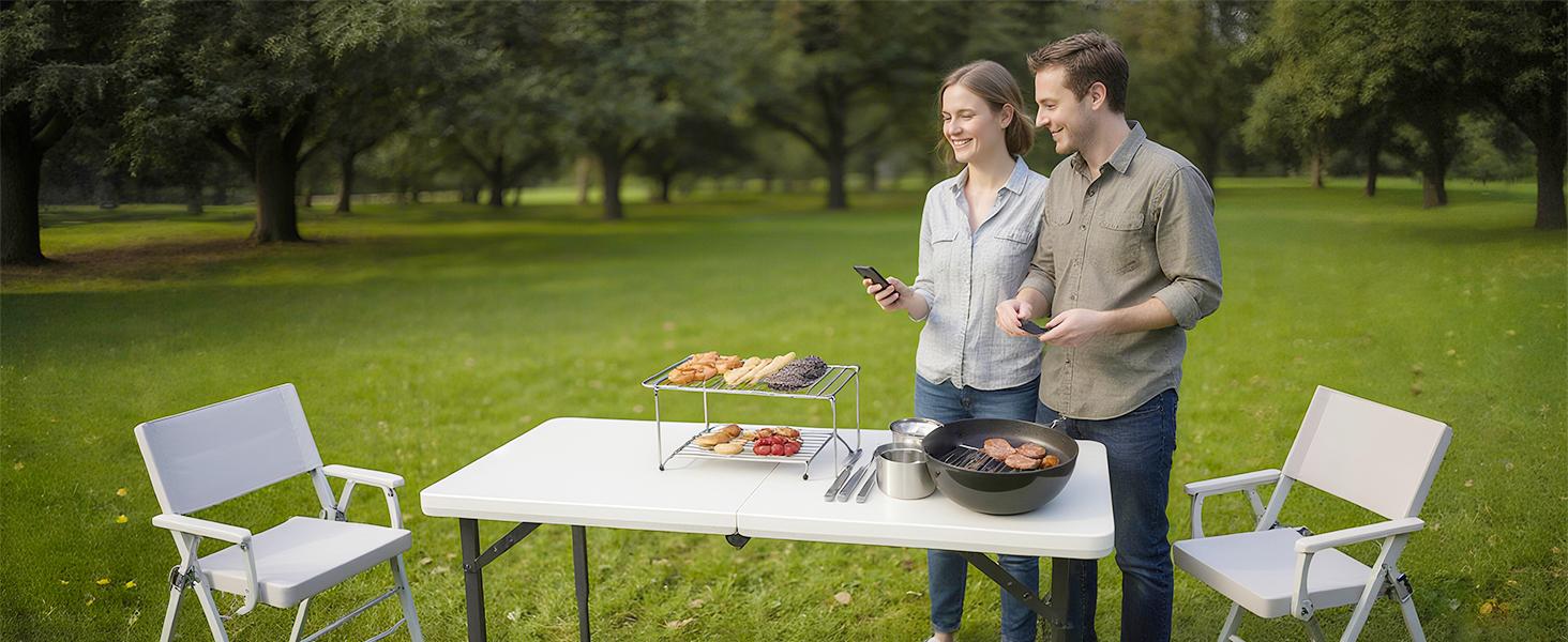 4FT/6FT/8FT Plastic Folding Table, Portable Picnic Table Outdoor with Built in Handle & Steel Legs, for Party, Dining, Wedding, Events, Picnic Indoor, Outdoor, Camping, Utility, Folding