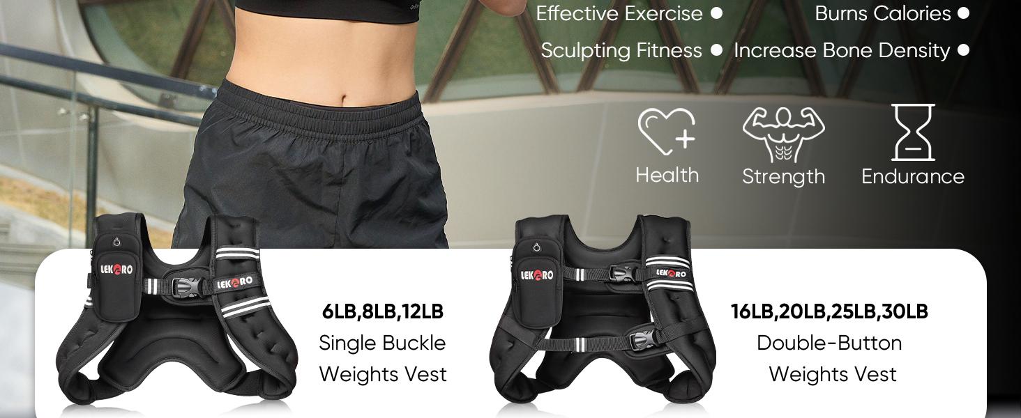 LEKÄRO Weighted Vest, 6lbs/8lbs/12lbs/16lbs/20lbs/25lbs/30lbs Weights Vest for Women Men with Reflective Stripe for Workout, Strength Training, Running, Walking, Muscle Exercise Equipment Adjustable Protective Belt SpringStatements