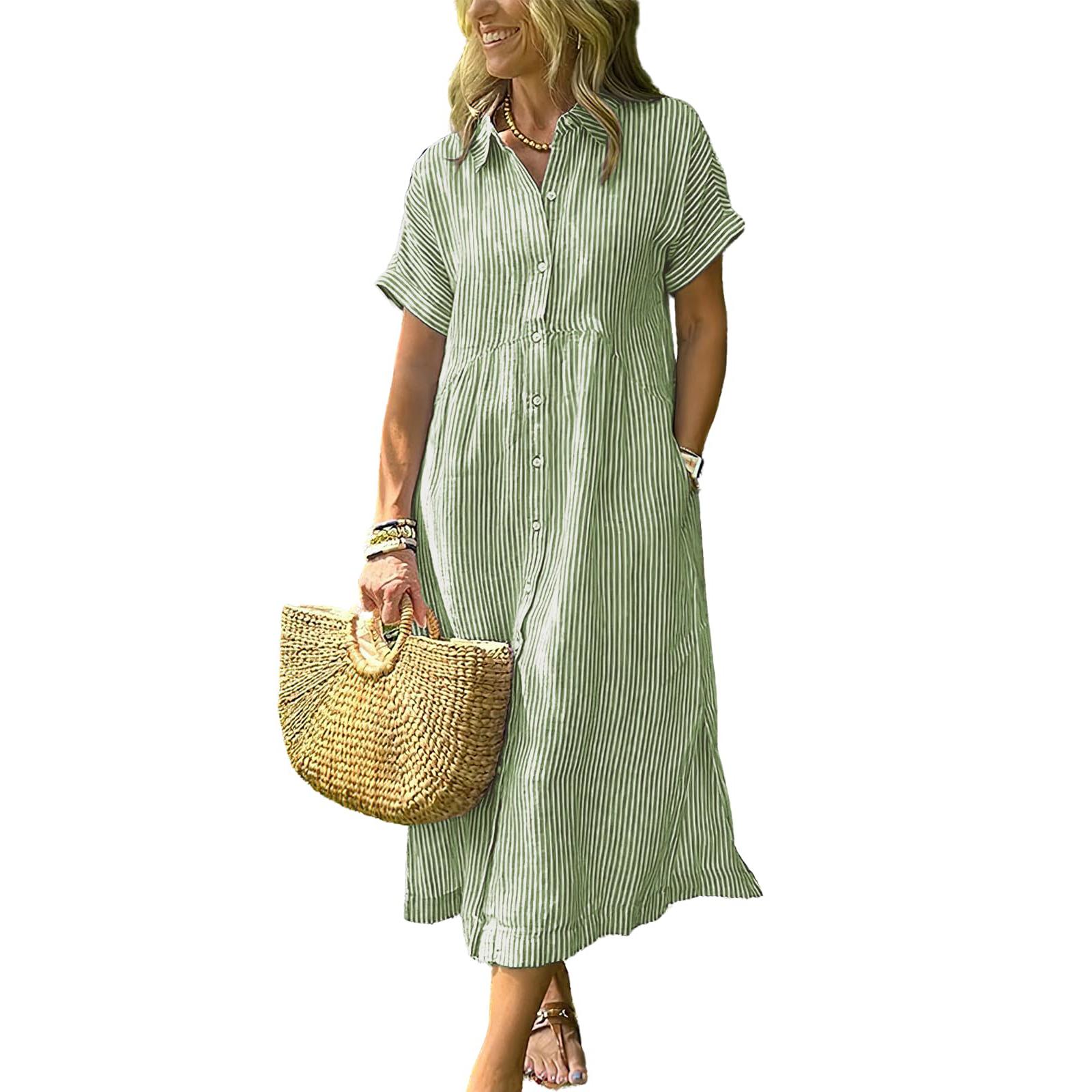 YehGoods 2026 Women's Loose Midi Striped Shirt Dress Bohemian Side Slit Dress with Pockets.....