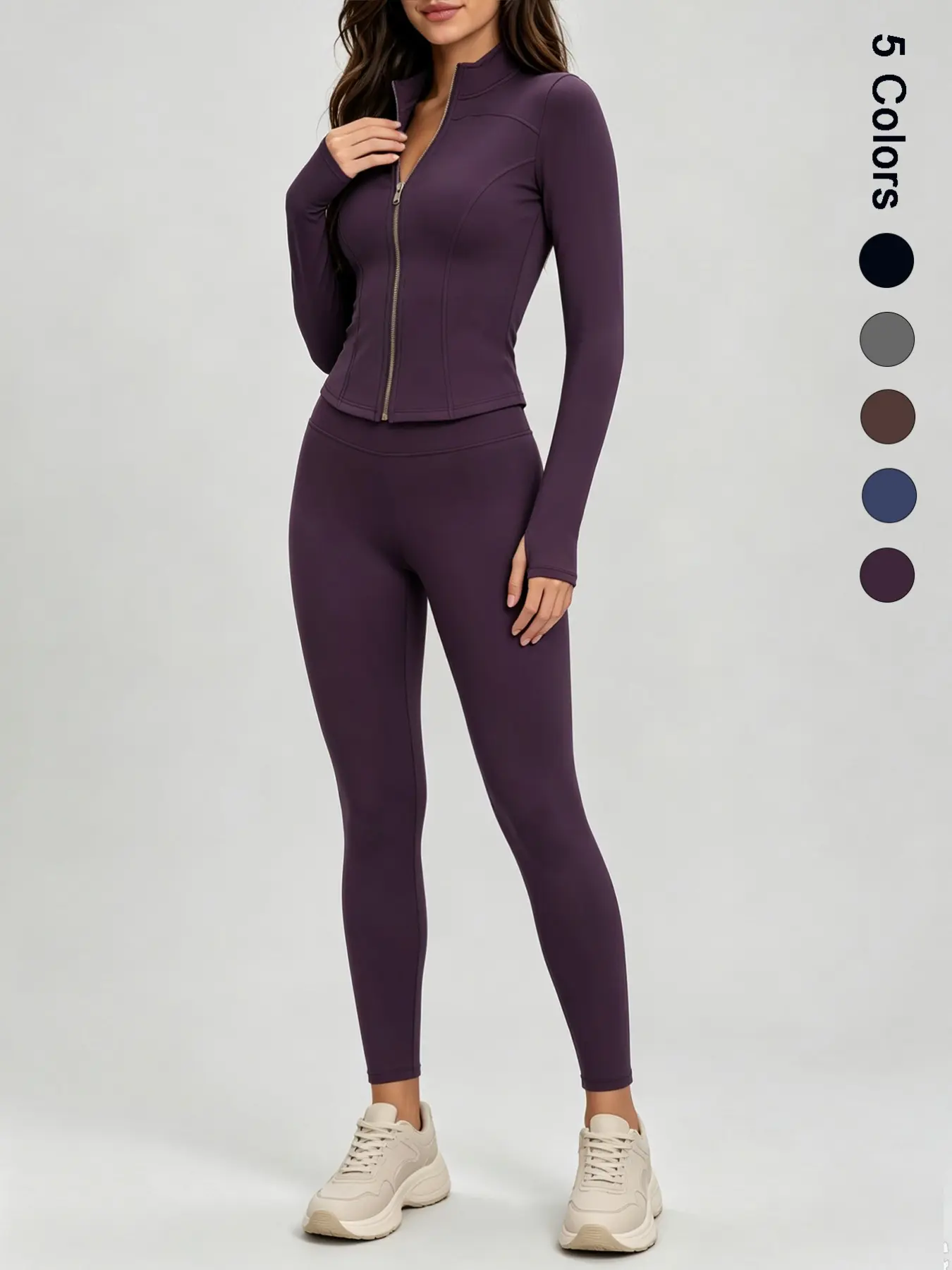 N7695 [Black Friday] Athletic 2 Piece Set Hot Selling New Fall Stand Collar Full Zip Jacket High Waist Stretchy Yoga Leggings Daily