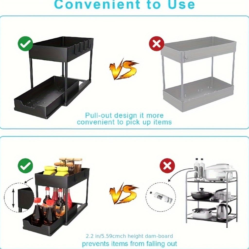Sliding Sink Organizer Rack with Metal Frame, Pull-Out Storage Basket, Adjustable Storage, Space Saving Cabinet Organizer for Kitchen Bathroom Laundry Room