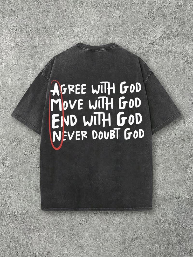 Unisex Men's Letter Print Short Sleeve Graphic Tee, Vintage Trendy Casual Double-sided Printed T-shirt for Daily Wear, Menswear for All Seasons, Top