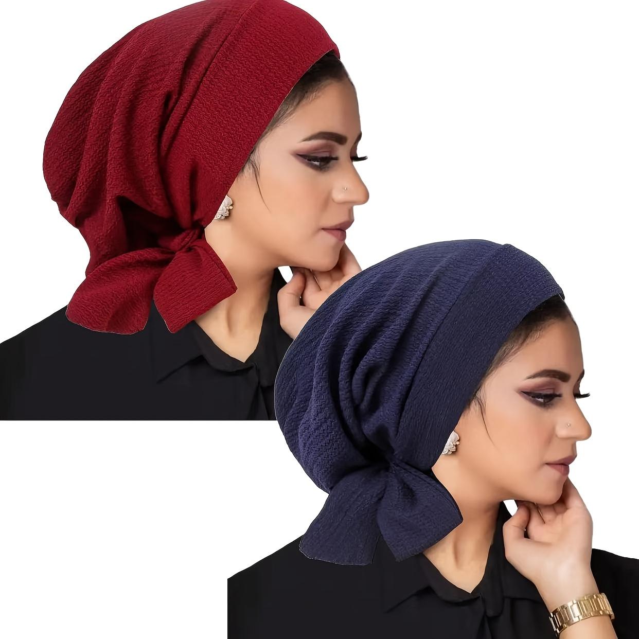 Women's Modesty 2-Piece Female Head Scarf & Cap Set, Solid Color Full Coverage Comfortable Headwear for Chemo Daily Use, Ramadan Sport & Outdoor Clothing Accessory