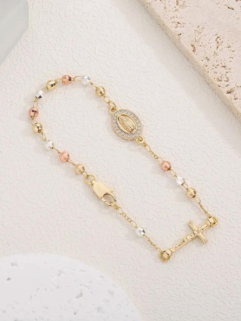 Women's Elegant Our Lady of Mary Design Bracelet, Fashion Religious Faith Jewelry with Cross, Trendy All-match & Exquisite Jewelry for Birthday Gift, Beautiful Bracelets