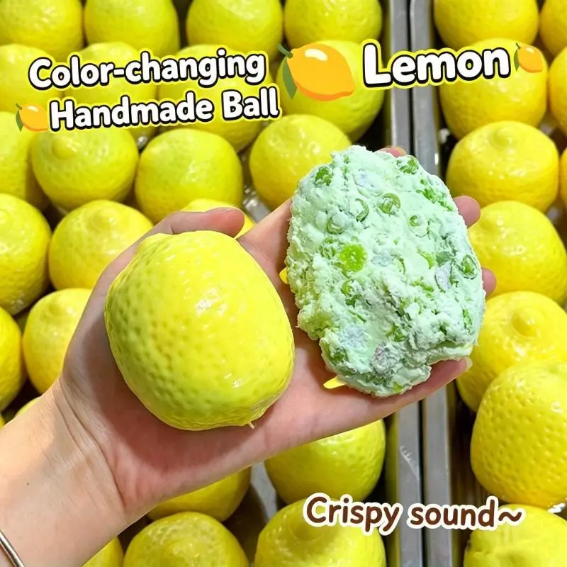Handmade Crispy Lemon Stress Ball Squeeze Toy Color-Changing Fruit Crunchy Squishy Fidget Ball ASMR Sensory Stress Relief Toy
