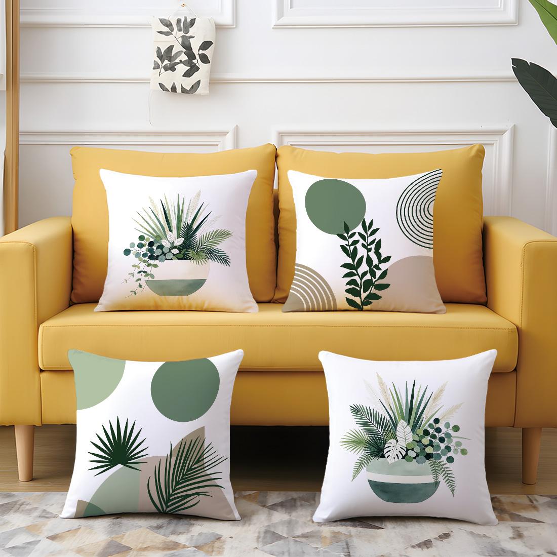 4-Pack Simple Plant Illustration Pillow Covers, Single-Sided Print, Home Decor for Living Room Bedroom, No Insert Included