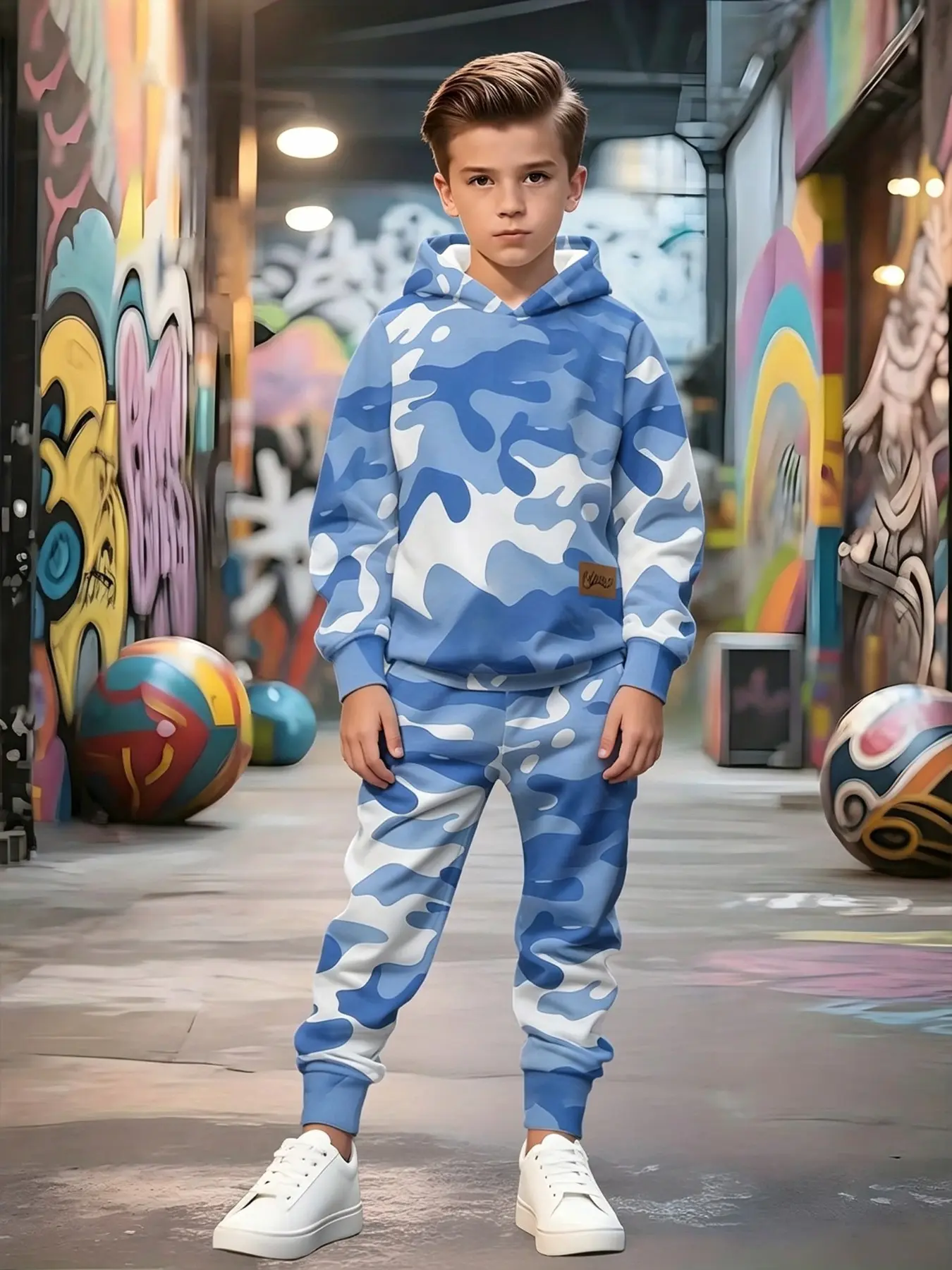 New Trendy Print Boys' Sweatshirt Set, Perfect for Casual Sports and Daily Wear, Ideal for Outdoor Activities, Fitted Style, Casual Set for Youth