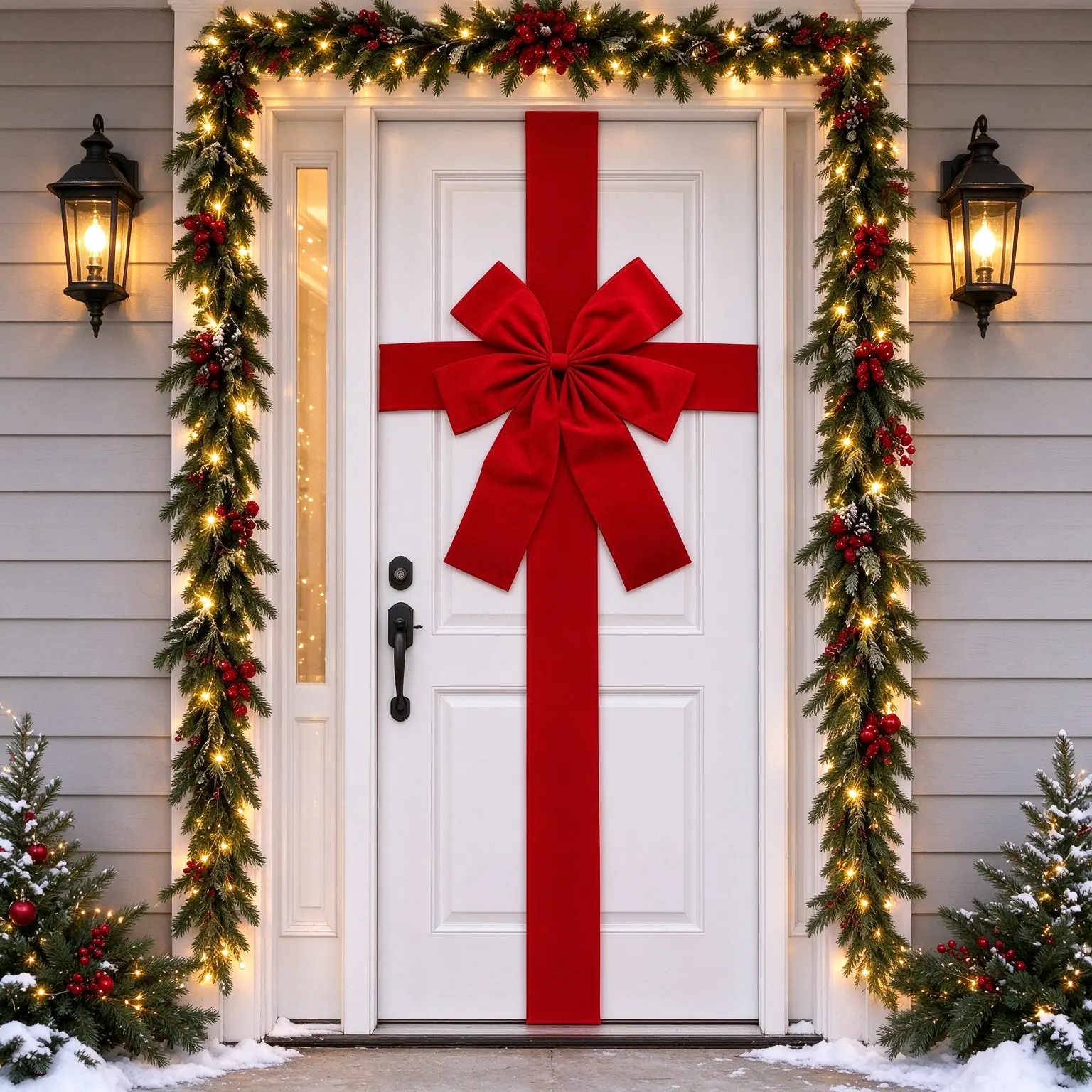 Oversized 40×50CM Red Velvet Christmas Door Bow, Giant Xmas Decor with 4.2M Ribbon Streamer, Reusable Ornament for Front Door Porch, Indoor Outdoor Decorations for Home