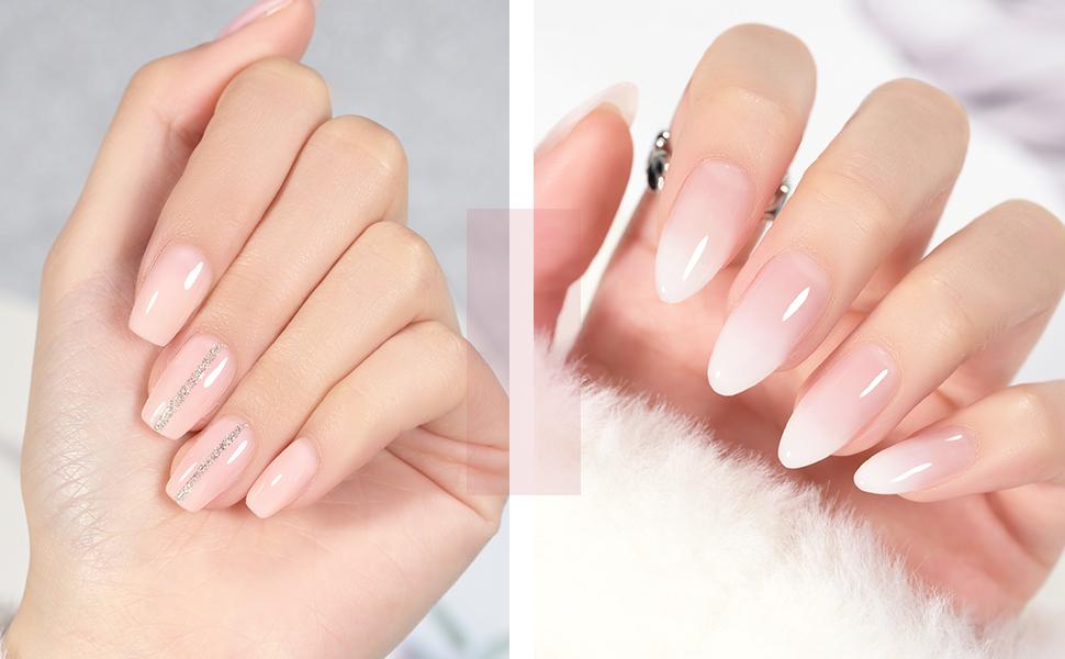 GAOY UV Gel Nail Polish Set Milky White x Jelly Nude, 6 Transparent Colors Sheer Pink Orange Gel Nail Kit for Salon Gel Manicure and Nail Art DIY at Home