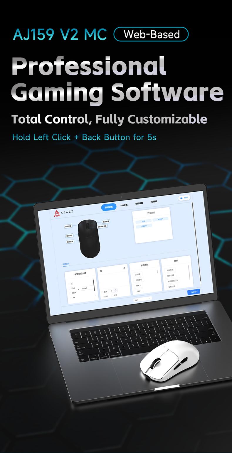 AJAZZ AJ159 V2 MC wireless game mouse battery replacement design the third mock examination computer office mouse PAW3311 sensor professional competitive driving game mouse DPI24000 supports multiple systems for games and office