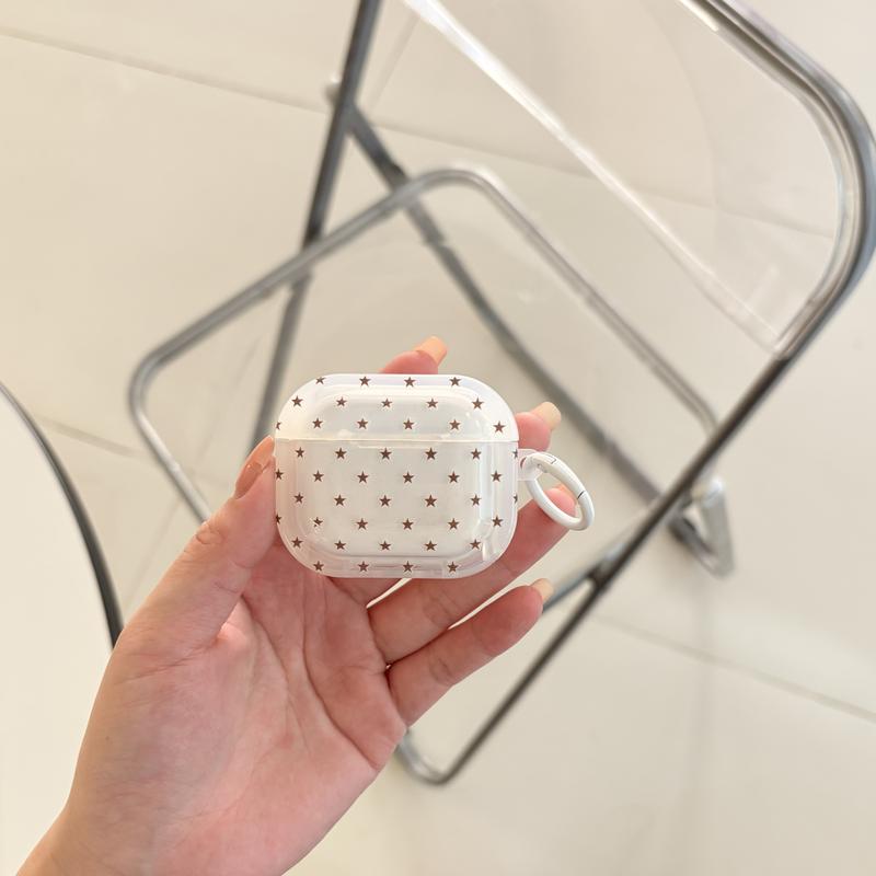 Simple Full Screen Five-Pointed Star Patterns with Ring Tetragonum Transparent Red White  Protective Earphone Case Suitable for AirPods Pro3 Pro2 1 2 3 4 Pro