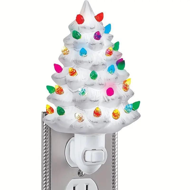 Christmas Tree Night Light, Resin Decoration Lamp with Colorful Bulbs, 360 Degree Rotating Plug, Switch Included, Home Bathroom Bedroom Decor, Indoor Decorative Light