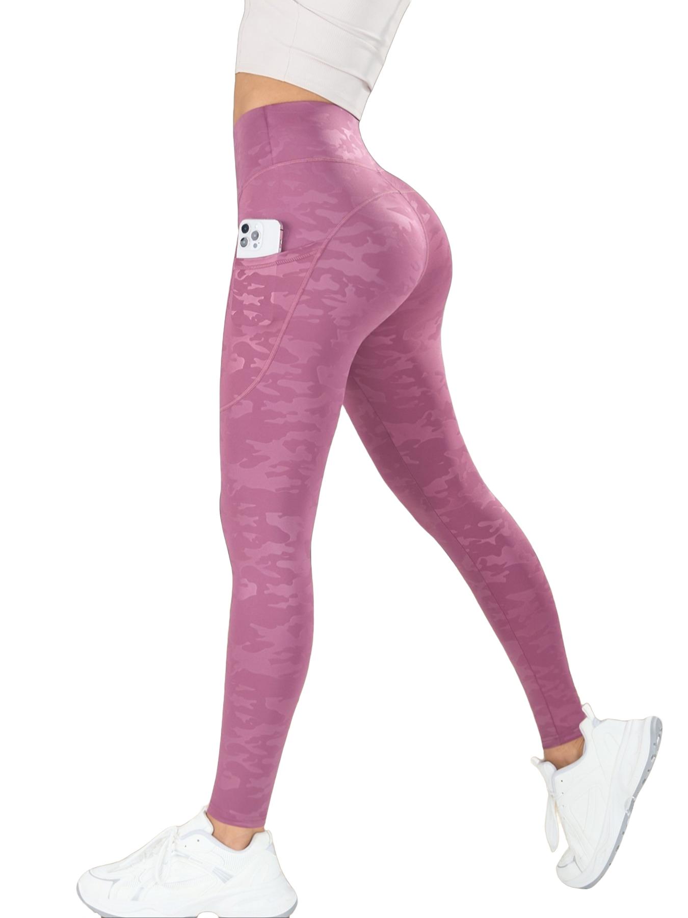 4PCS Women's Camo Print High Waist Sports Leggings, Breathable Comfortable Skinny Pants with Pockets, Ladies Sportswear for Indoor Outdoor Wear, Side Pocket Leggings