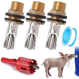 Pig Nipple Waterer for Barrel Kit Stainless Steel Pig Drinker Feeder with Brass Water Tank Connector Kit Automatic Pig Waterer System for Hog Goat Sows Piglets (3 Pig Drinker)